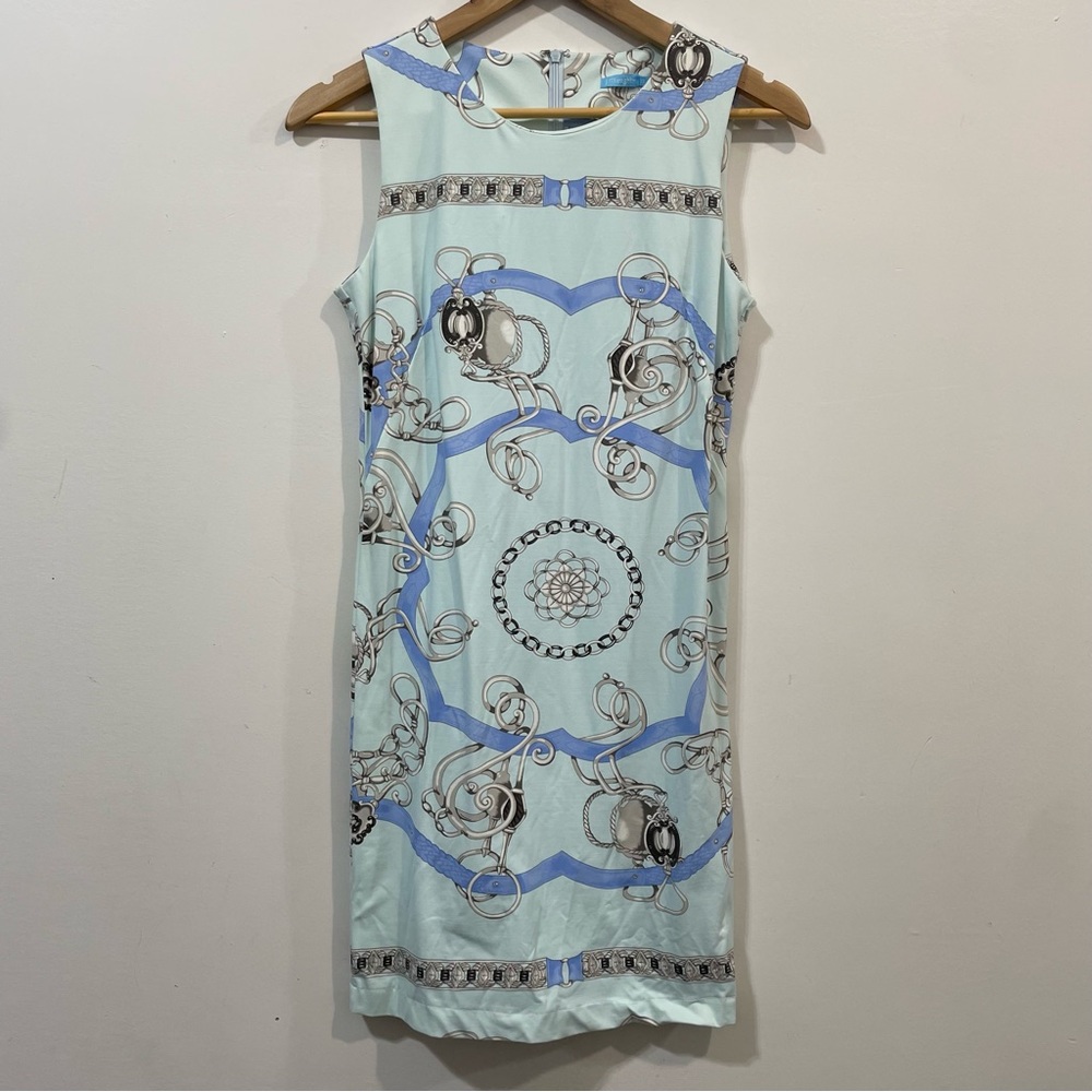 J. Mclaughlin Sophia Aqua Blue Chain Print Catalina Cloth Mini Dress Size XS